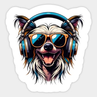 Chinese Crested Smiling DJ: A Musical Canine Portrait Sticker